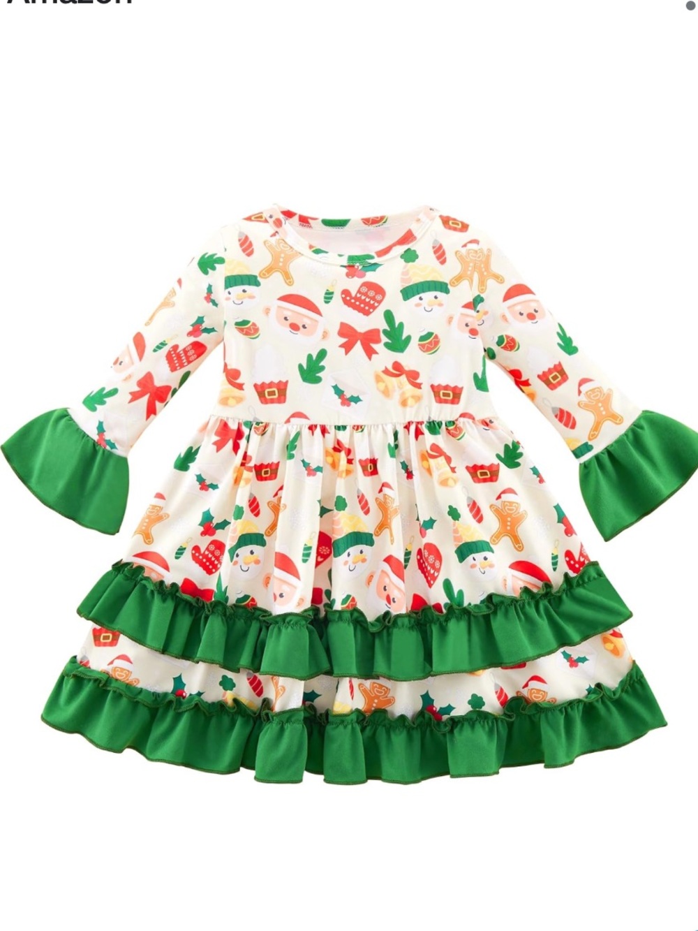 Girls Christmas Flared Sleeve festive print dress  size various
